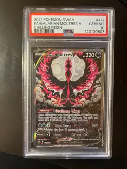 Pokemon Galarian Moltres V Sword & Shield Chilling Reign Full Art 177/198 PSA 10 - Image 1