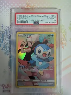 2019 POKEMON SUN & MOON COSMIC ECLIPSE SECRET #239 FULL ART/PIPLUP PSA 10 - Image 1