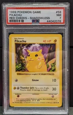 Pokemon Base Set 1999 Red Cheeks Shadowless Pikachu #58 - PSA 7 - Image 1