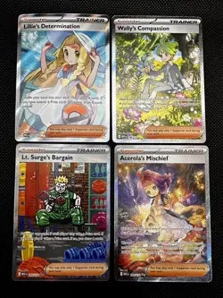 Full Art Trainer Lot Pokemon TCG - Acerola SIR, Lt Surge SIR, Wally SIR, Lillie - Image 1