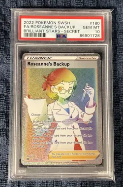 2022 Pokemon SWSH FA Roseanne's Backup Brillant Stars Secret #180 PSA 10 GEM MT - Image 1