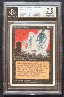 Animate Dead MTG 4th Edition ALTERNATE BGS NM+ 7.5 uncommon MISCUT--very rare! - Image 1