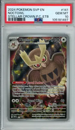 PSA 10 Noctowl #141 SVP 2024 Pokemon Center Stellar Crown ETB Black Star Promo - Image 1