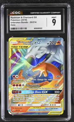 CGC 9 Reshiram & Charizard GX 20/214 Pokemon Unbroken Bonds 2019 English - Image 1
