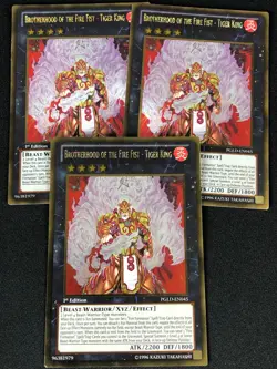 YUGIOH BROTHERHOOD OF THE FIRE FIST TIGER KING PGLD-EN045 1ST GOLD X3 (NM) - Image 1