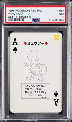 1996 POKEMON RED VERSION PLAYING CARDS ACE OF SPADES #150 MEWTWO PSA 7 - Image 1