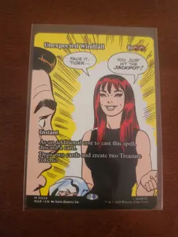 Unexpected Windfall Mythic M 0029 Borderless Non-Foil Spider-Man MTG Pack Fresh! - Image 1