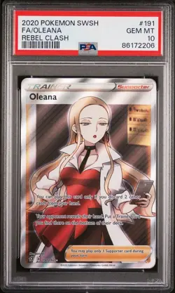 Pokemon TCG - Oleana 191/192 SWSH Rebel Clash Full Art Ultra Rare PSA 10 GEM MT - Image 3