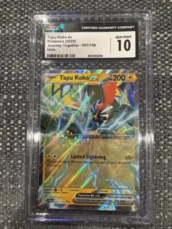 Pokemon 2025 Journey Together Tapu Koko EX Double Rare 051/159 CGC Gem Mint 10 - Image 1
