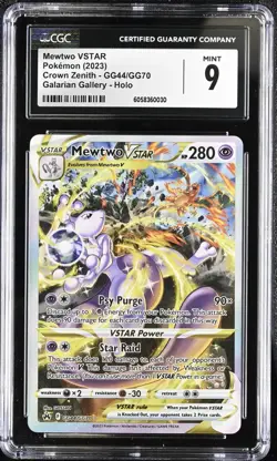 CGC 9 MINT Mewtwo VSTAR GG44/GG70 Crown Zenith Holo Pokemon Card - Image 1