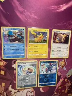 2020-2021 Pokemon Cards Lot Of 5 Pikachu Holo, Tauros Holo, Echoing Horn NM - Image 1