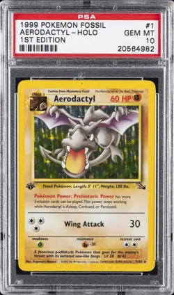 1999 POKEMON FOSSIL 1ST ED #1 AERODACTYL-HOLO PSA 10 - Image 1