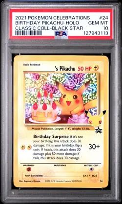 2021 POKEMON CELEBRATIONS CLASSIC COLL #24 BIRTHDAY PIKACHU-HOLO PSA 10 - Image 1