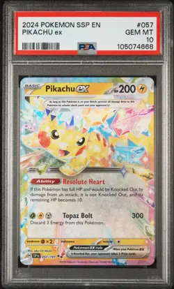 2024 Pokemon SSP EN-Surging Sparks Pikachu EX #057 PSA 10 - Image 1