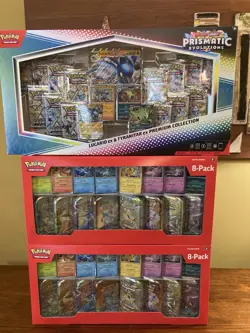 2 x Pokemon Prismatic Evolutions Costco 8 Mini-Tin Bundle SEALED + Sams 14 Packs - Image 1