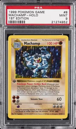 1999 POKEMON BASE SET 1ST EDITION#8 MACHAMP-HOLO PSA 9 - Image 1