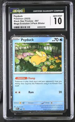CGC 10 Psyduck 007 Holo Mega Evolution Black Star Promo Pokemon Card - Image 1