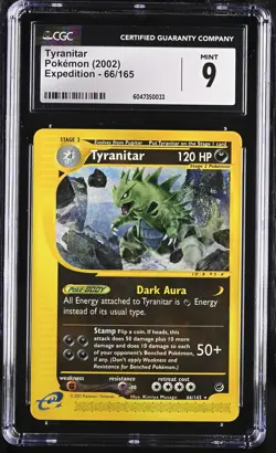 CGC 9 MINT Tyranitar 2002 Expedition 66/165 Non-Holo Rare Pokemon Card - Image 1