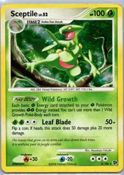 Pokemon TCG Sceptile 8/106 Great Encounters Holo LP - Image 1