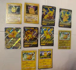 BIG Pikachi Pokemon 10 Card Lot Collection Vintage Base Set Holo Full Art Ex V + - Image 1