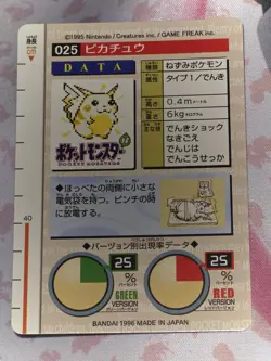 Pokemon Carddass Card Pikachu No.25 Bandai Pocket Monsters Green ver. 1996 - Image 2