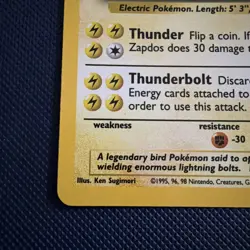 Pokemon TCG Zapdos Holo Rare Card 16/102 Base Set 1999 WOTC MP Condition - Image 4