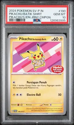 2024 POKEMON INDONESIAN SV-P PROMO #190 PIKACHU IN BATIK SHIRT PSA 10 US SELLER - Image 1