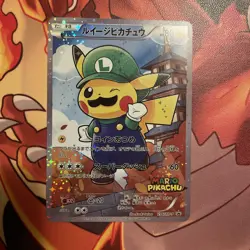 Custom FAN ART CARD Poncho-Wearing Luigi Pikachu 296/XY-P Full Art Japanese NM - Image 3