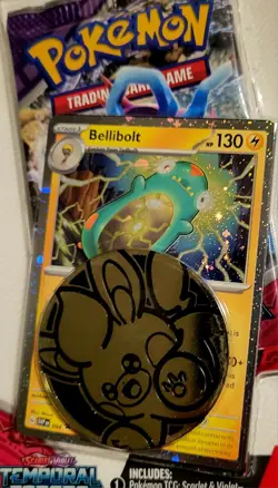 Pokemon TCG:Scarlet&Violet Temporal Forces Pk W/coin & BELLIBOLT COLLECTIBLE - Image 1