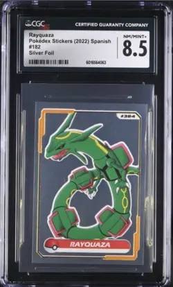 2022 Pokemon Rayquaza Silver Foil Holo Pokedex Sticker CGC 8.5 RARE - Image 1