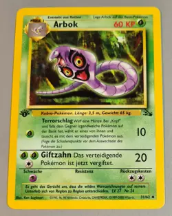 Arbok # 31/62 1.Edition Uncommon Karte B aus Fossil 2000 Pokemon DE Mint Vintage - Image 1