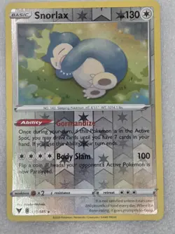 2020 Sword & Shield - Vivid Voltage Snorlax Basic/Rare Reverse Holo #131 NM - Image 1