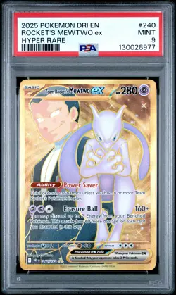 2025 POKEMON DRI EN-DESTINED RIVALS HYPER RARE TEAM ROCKET'S MEWTWO EX PSA 9 - Image 1