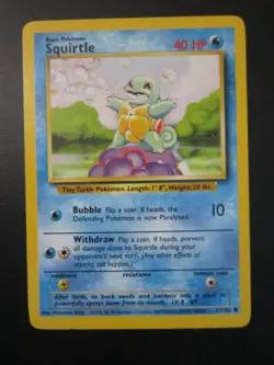 SQUIRTLE POKEMON CARD 63/102 BASE SET NON HOLO NEVER PLAYED NM- - Image 1