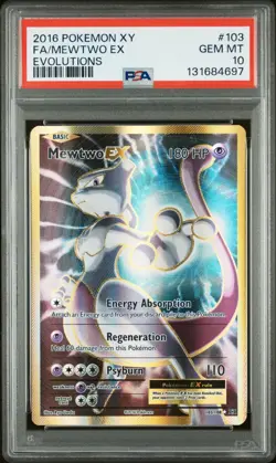 2016 POKEMON XY #103 FULL ART MEWTWO EX GEM MT PSA 10 EVOLUTIONS - Image 1