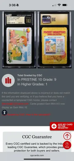 1999 POKEMON JPN BANDAI CARDDASS SER 5 MISTY/PSYDUCK/SLOWPOKE CGC Pristine 10 - Image 4