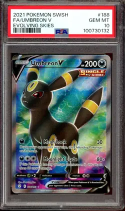 PSA 10 GEM MINT Umbreon V Full Art 188/203 Evolving Skies Ultra Rare Pokemon - Image 1