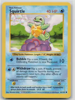 SHADOWLESS Pokemon Card Squirtle Common Base Set (Shadowless) 063/102 Vintage - Image 1