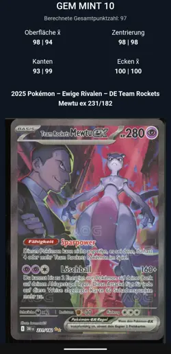 Pokemon Team Rockets Mewtu EX 231/182 - Image 3