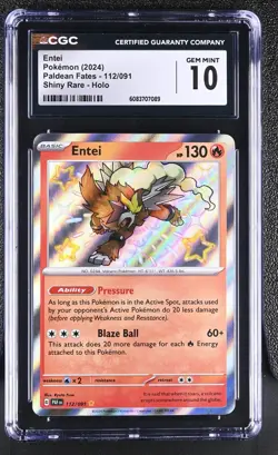 2024 POKEMON PALDEAN FATES ENTEI SHINY RARE 112/091 CGC 10 GEM MINT - Image 1