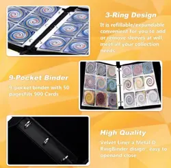 Pokemon Trading Card Binder Folder 9 Pocket, 50 Pages, 900 Pocket PU Leather - Image 4