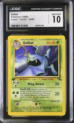 CGC 10 Golbat 34/62 1st Edition Fossil Pokemon Card - Image 1