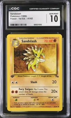 CGC 10 Sandslash 41/62 1st Edition Fossil Pokemon Card - Image 1