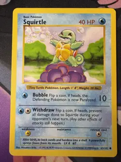 Squirtle 63/102 Base Set Shadowless Vintage 1999 WOTC Pokemon Card - Image 1