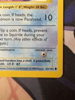 Squirtle 63/102 Base Set Shadowless Vintage 1999 WOTC Pokemon Card - Image 2