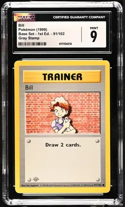 GRAY GREY STAMP Bill 91/102 1st Edition Pokemon Base Set CGC 9 Mint - Image 1