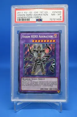 Yu-Gi-Oh! Vision HERO Adoration [GENF-EN096] Secret Rare 1st Ed PSA 8 - Image 1