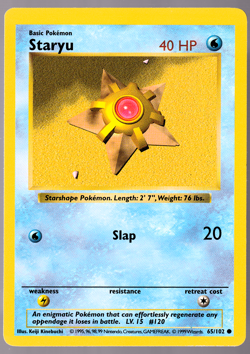 Staryu Shadowless 65/102 Base Set Pokemon TCG Card 1999 LP - Image 1
