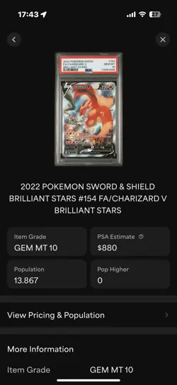 Pokemon TCG Charizard V 154/172 PSA 10 Brilliant Stars Alt Art - Image 3