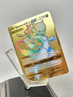 Mewtwo & Mew GX Rainbow Gold Metal Pokemon Card Collectible Gift/Display 270HP - Image 1